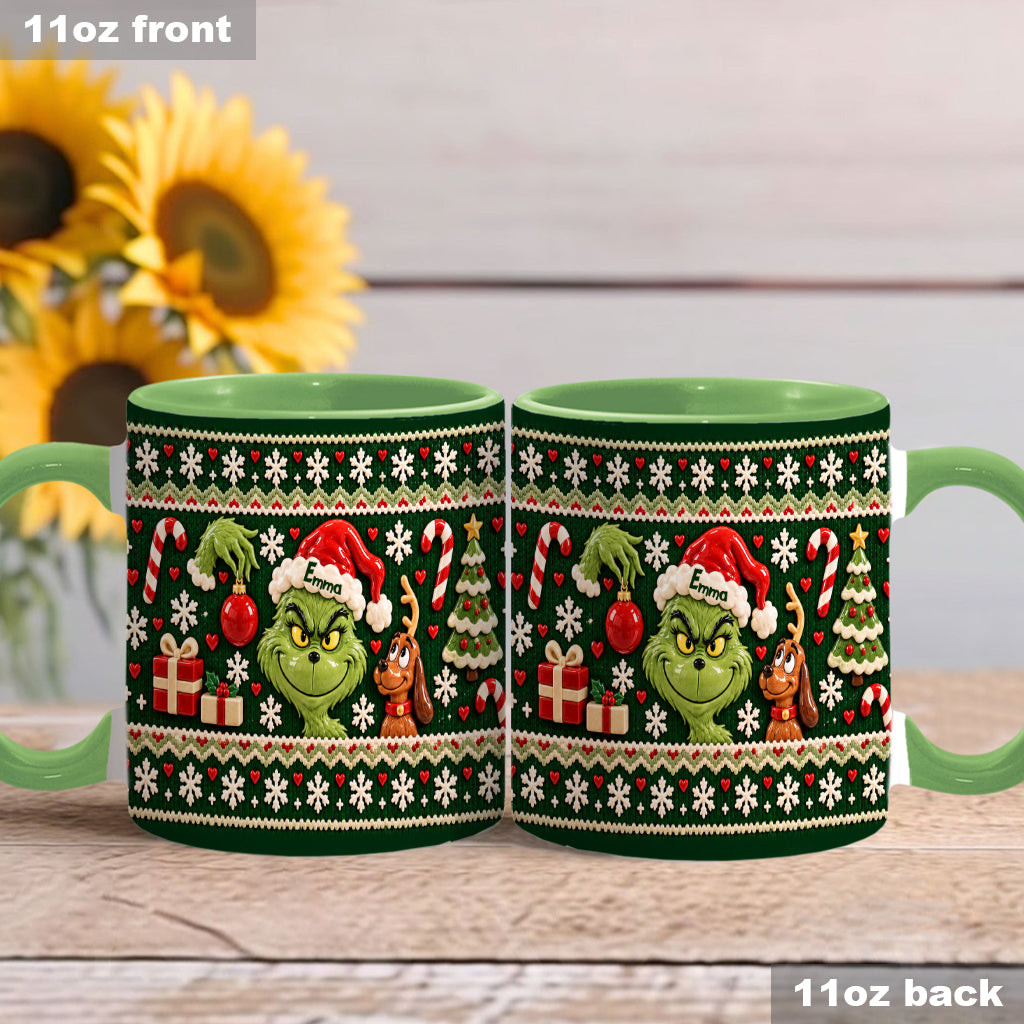 Green Mischief Ugly Pattern - Personalized Stole Christmas Accent Mug & Coaster