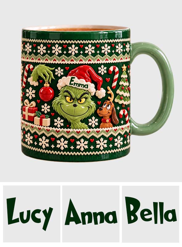 Green Mischief Ugly Pattern - Personalized Stole Christmas Accent Mug & Coaster