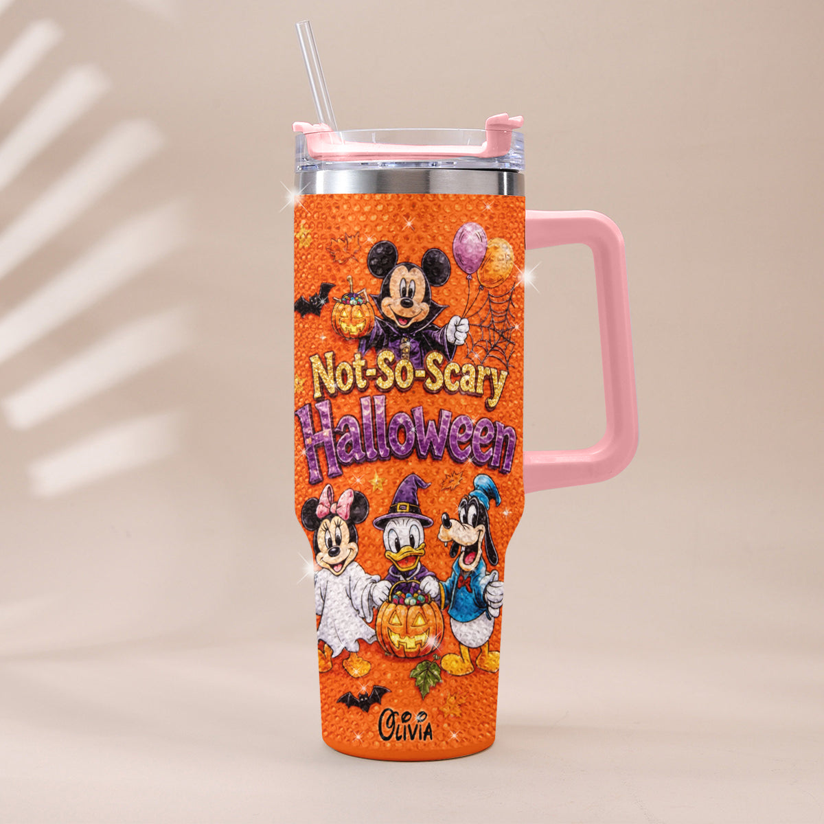 Halloween Not-So-Scary Party - Personalized Mouse Rhinestone Tumbler With Handle