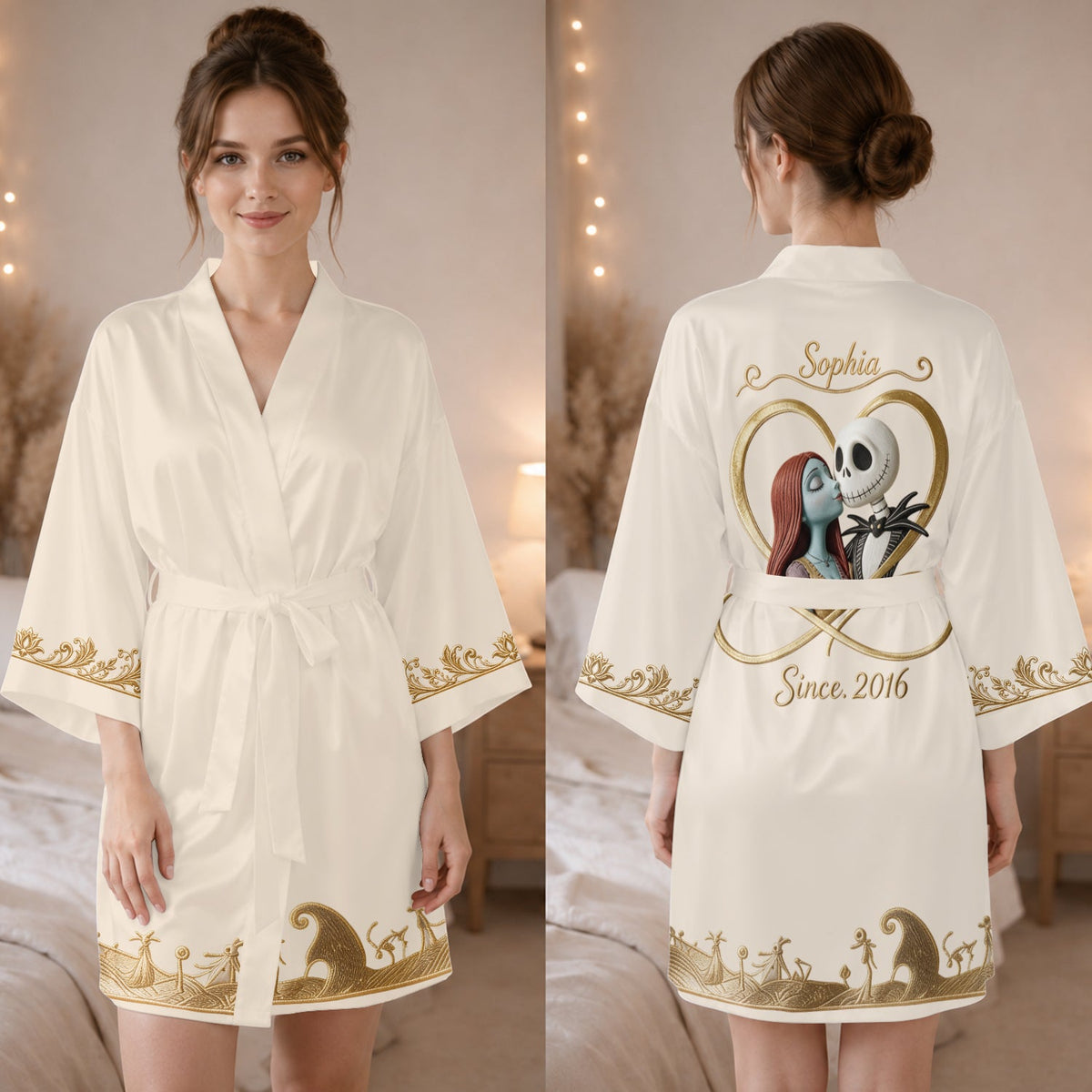 We're Simple Meant To Be - Personalized Nightmare Satin Robe