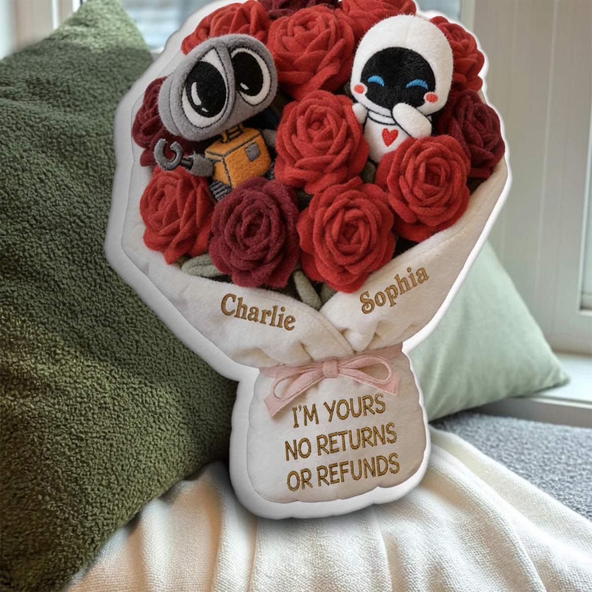 I'm Yours No Returns Or Refunds Robot Couple - Personalized Love Robot Faux Fur Shaped Pillow