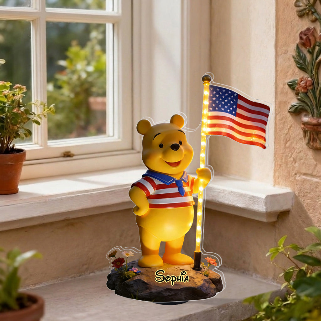 Celebrate 4th Of July - Personalized Yellow Bear Solar Acrylic Light