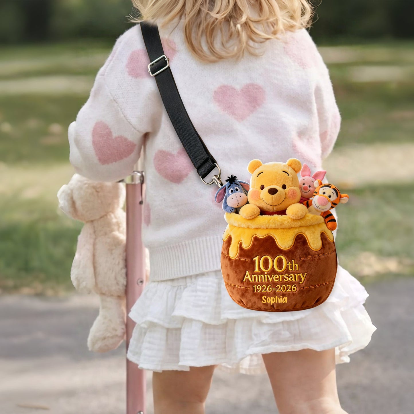 100th Anniversary - Personalized Yellow Bear Plush Crossbag