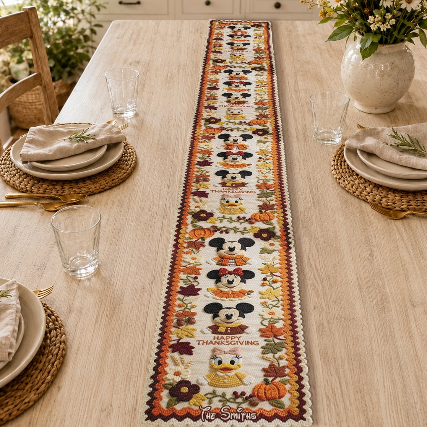 Happy Thanksgiving - Personalized Mouse Custom Shape Table Runner