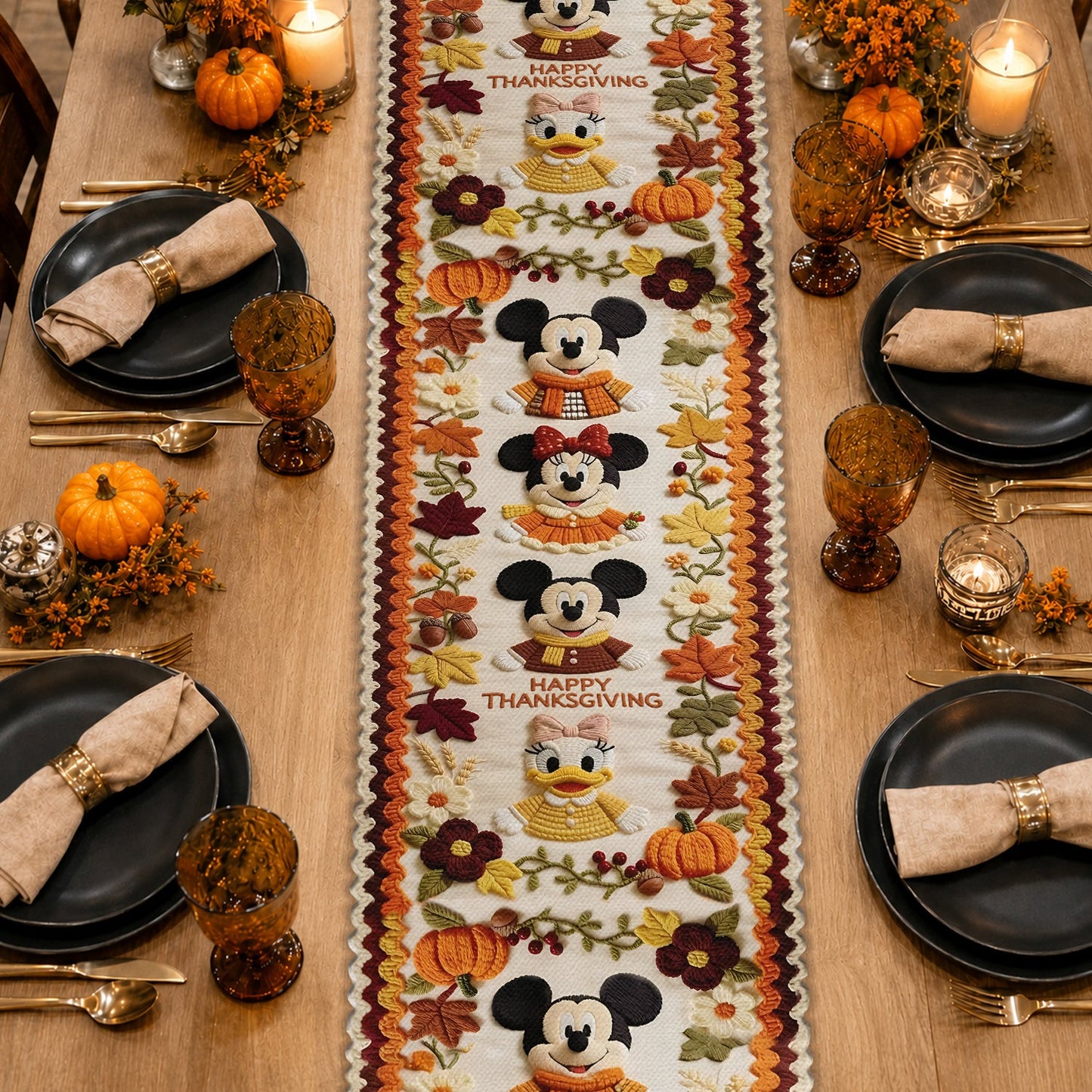 Happy Thanksgiving - Personalized Mouse Custom Shape Table Runner