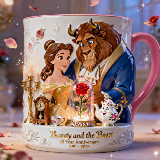 35 Year Anniversary - Personalized Beauty And The Beast Accent Mug & Coaster