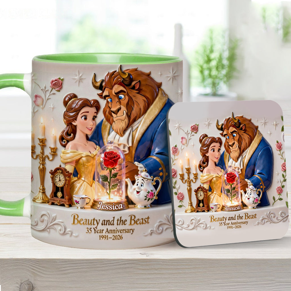 35 Year Anniversary - Personalized Beauty And The Beast Accent Mug & Coaster