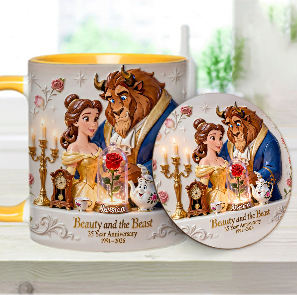35 Year Anniversary - Personalized Beauty And The Beast Accent Mug & Coaster