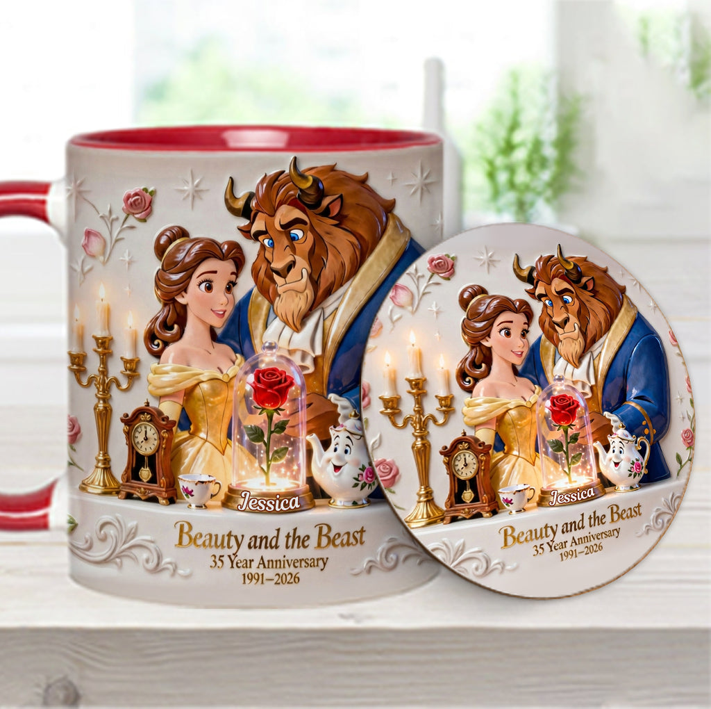 35 Year Anniversary - Personalized Beauty And The Beast Accent Mug & Coaster
