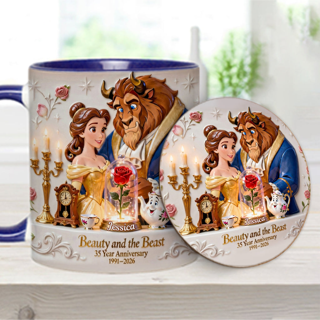 35 Year Anniversary - Personalized Beauty And The Beast Accent Mug & Coaster