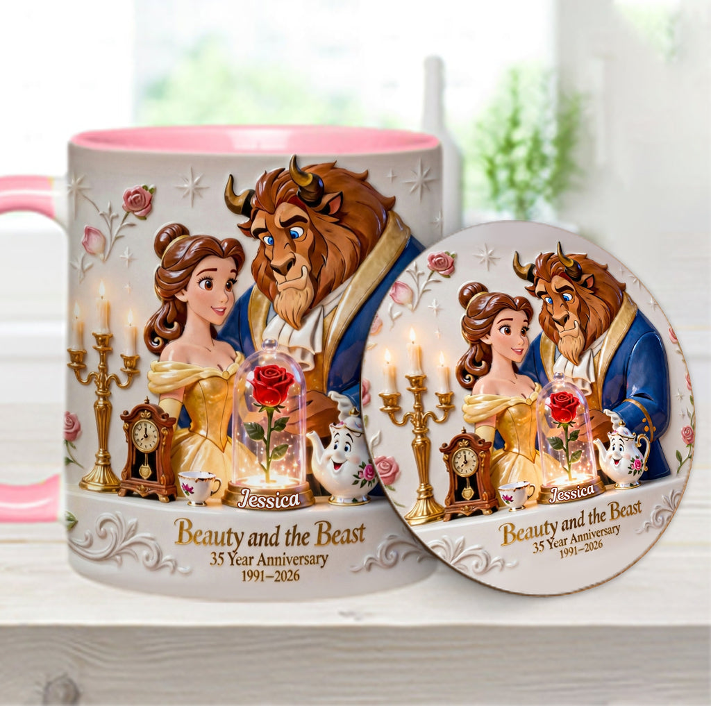 35 Year Anniversary - Personalized Beauty And The Beast Accent Mug & Coaster