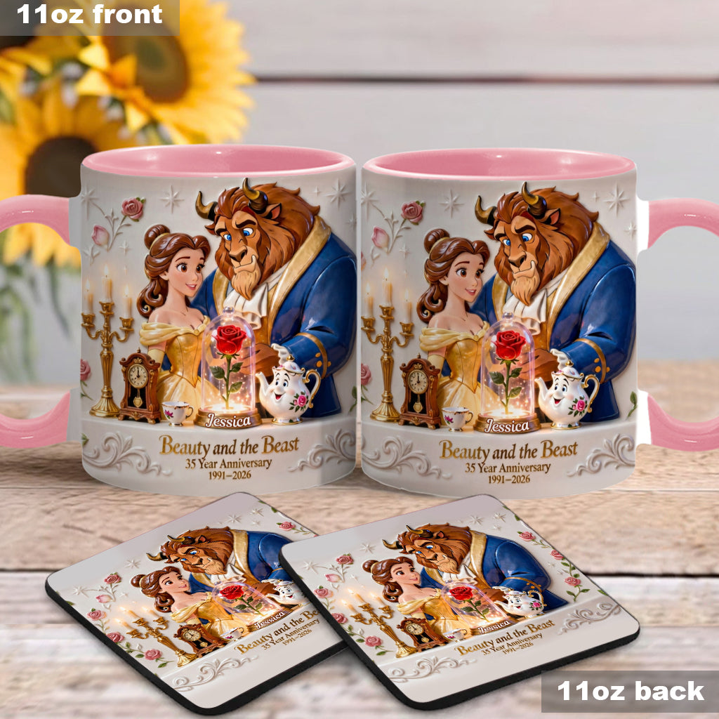 35 Year Anniversary - Personalized Beauty And The Beast Accent Mug & Coaster