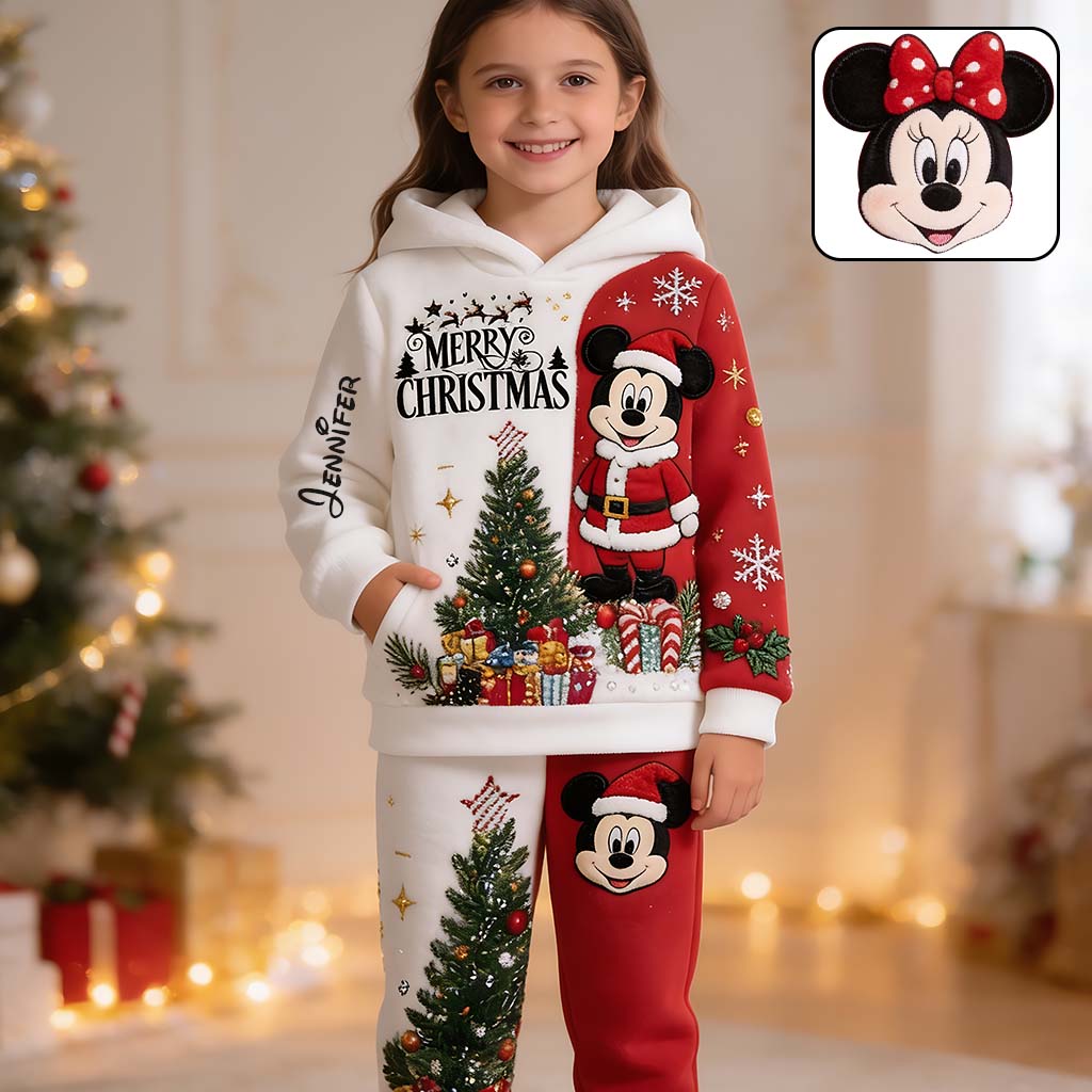 Merry Christmas - Personalized Mouse Kid Hoodie & Kid Jogger Sweatpants