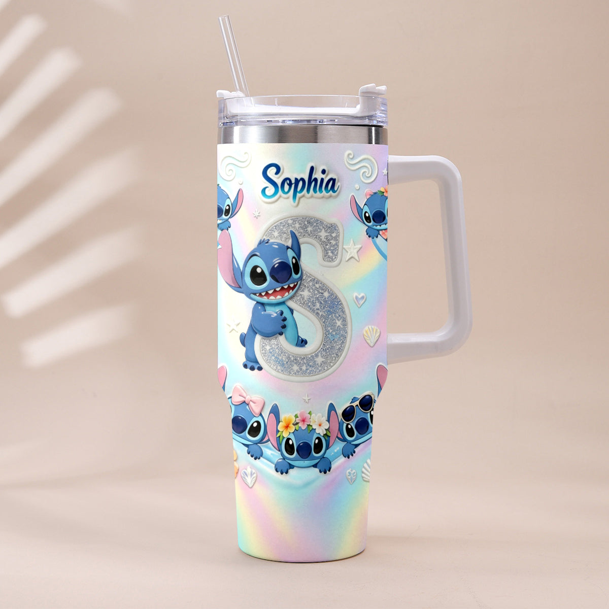 Cute Blue Alien With Letter - Personalized Ohana Tumbler With Plush Charm