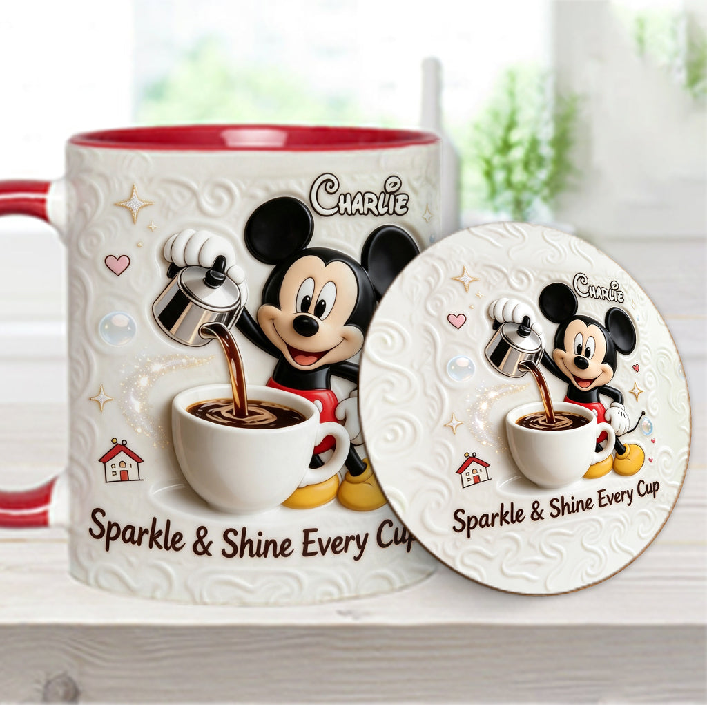 Sparkle & Shine Every Cup - Personalized Mouse Accent Mug & Coaster