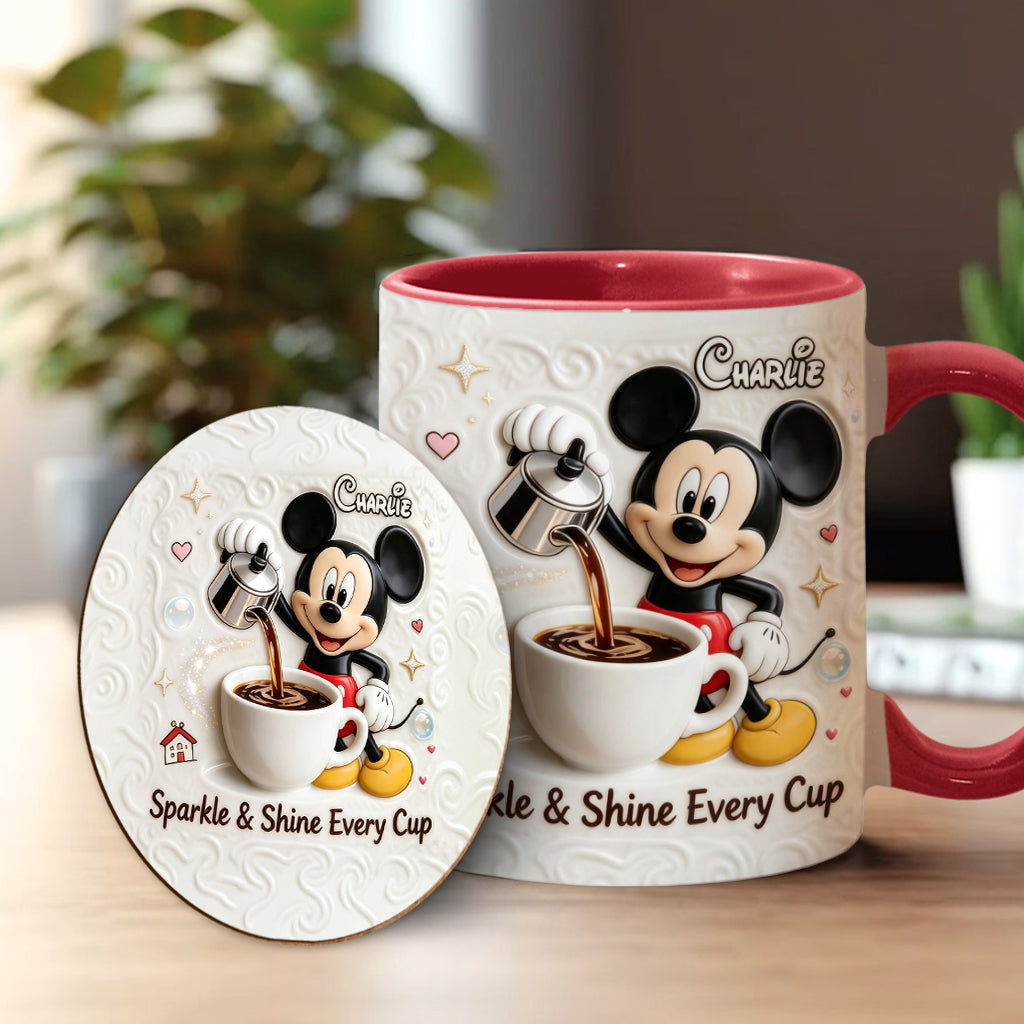 Sparkle & Shine Every Cup - Personalized Mouse Accent Mug & Coaster