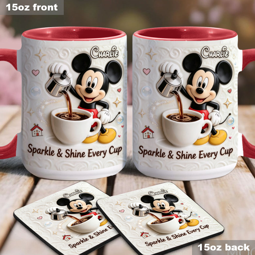 Sparkle & Shine Every Cup - Personalized Mouse Accent Mug & Coaster