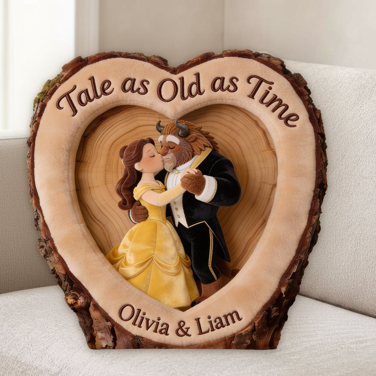 Romantic Fairytale Couple - Personalized Beauty And The Beast Premium Faux Fur Pillow