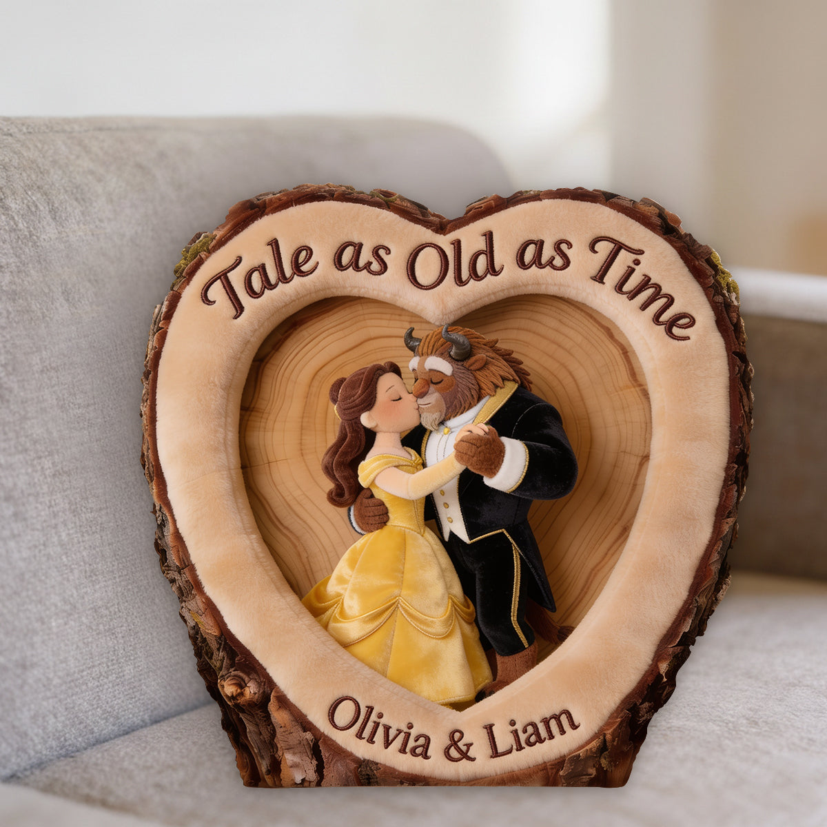 Romantic Fairytale Couple - Personalized Beauty And The Beast Premium Faux Fur Pillow
