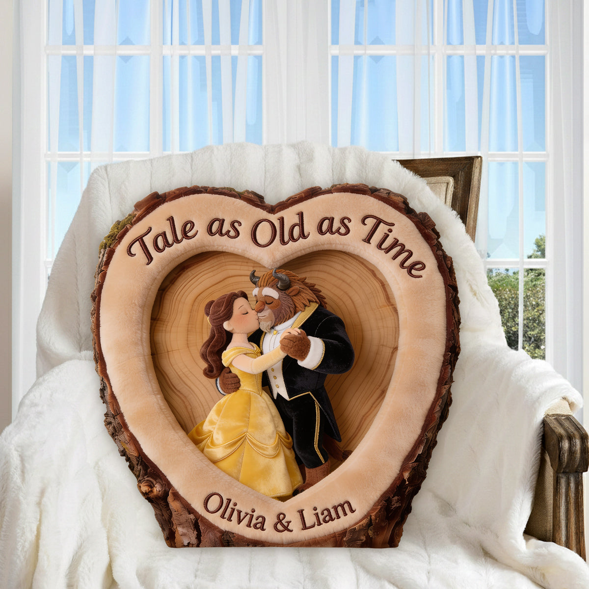 Romantic Fairytale Couple - Personalized Beauty And The Beast Premium Faux Fur Pillow