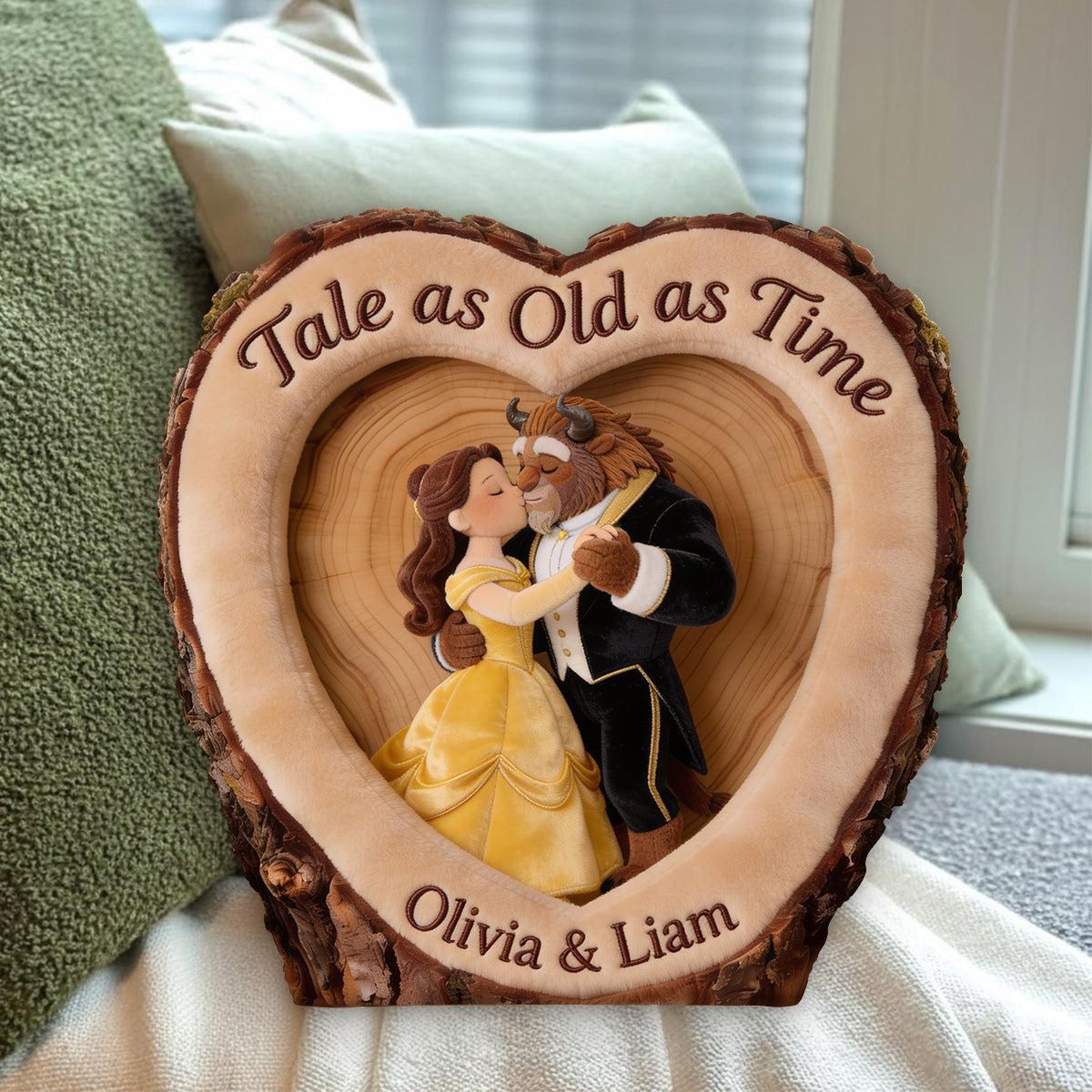 Romantic Fairytale Couple - Personalized Beauty And The Beast Premium Faux Fur Pillow