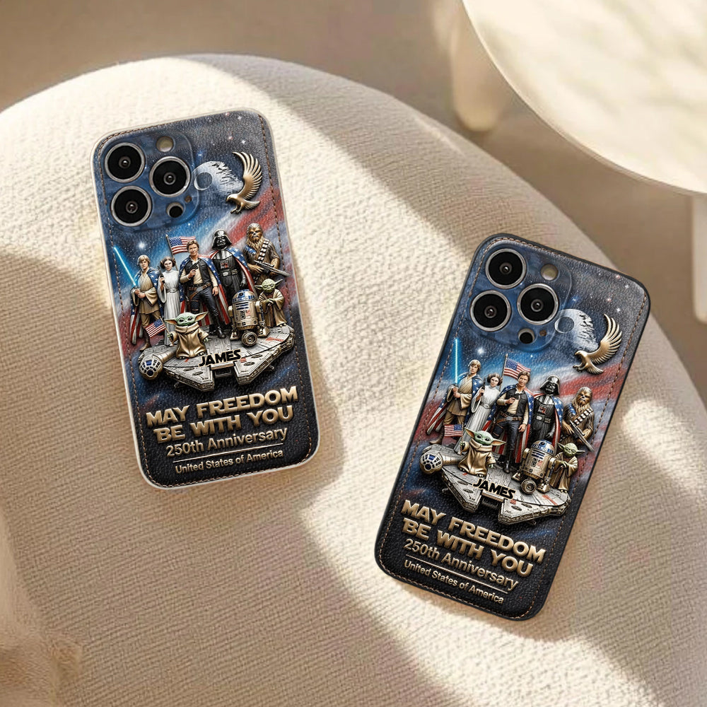 May Freedom Be With You - Personalized The Force 3D Embossed Leather Phone Case