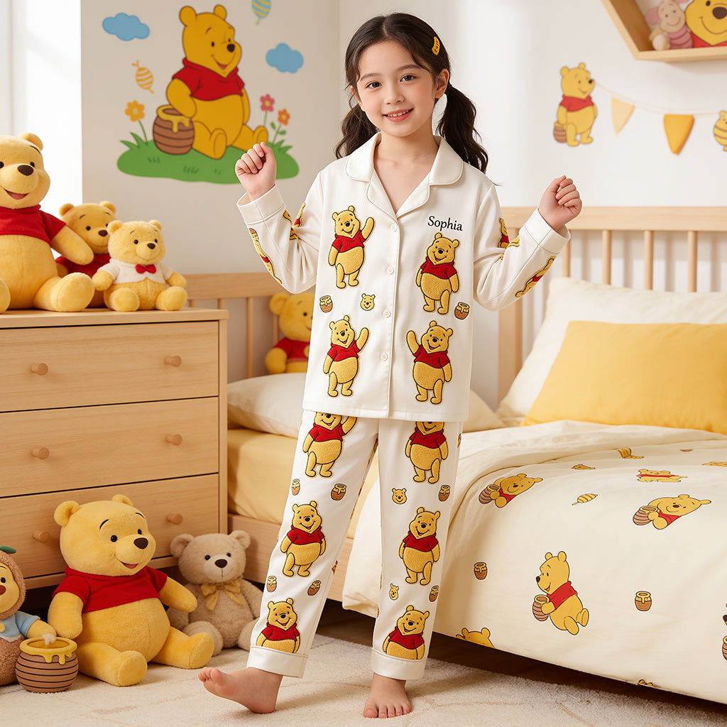 Cute Bear - Personalized Yellow Bear Button Down Pajamas