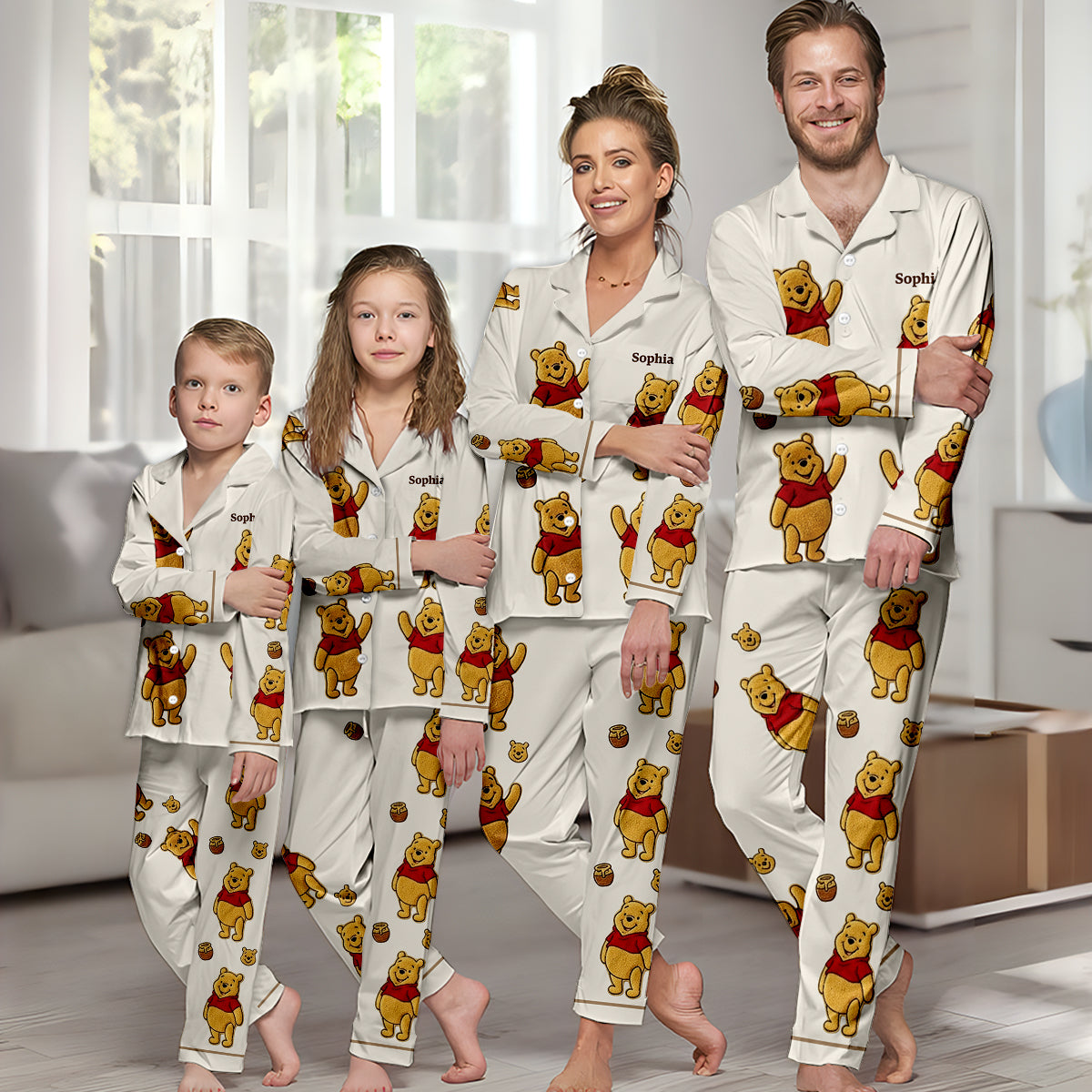 Cute Bear - Personalized Yellow Bear Button Down Pajamas