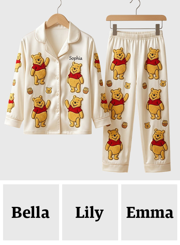 Cute Bear - Personalized Yellow Bear Button Down Pajamas
