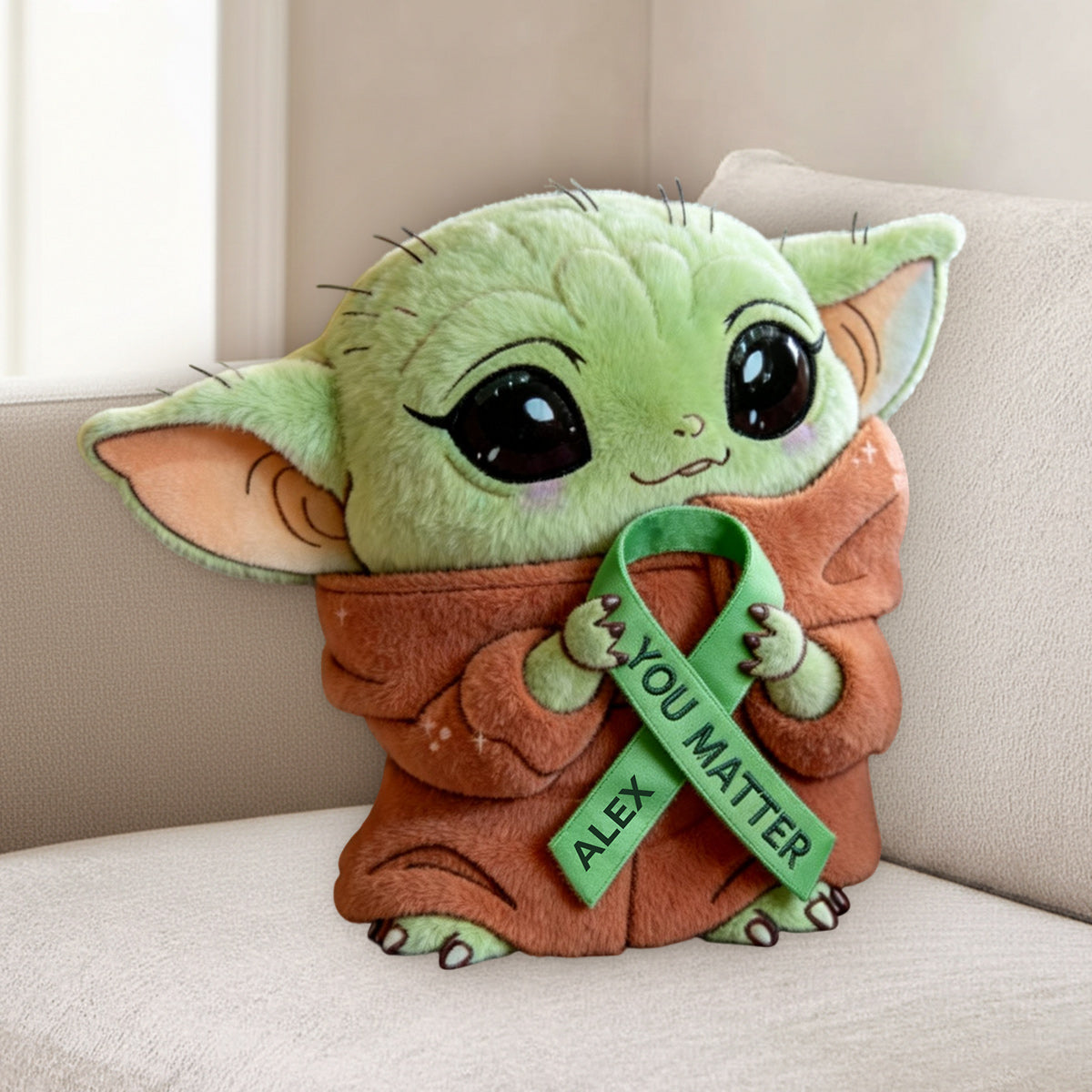 You Matter Green Ribbon - Personalized Mental Health Awareness Premium Faux Fur Pillow