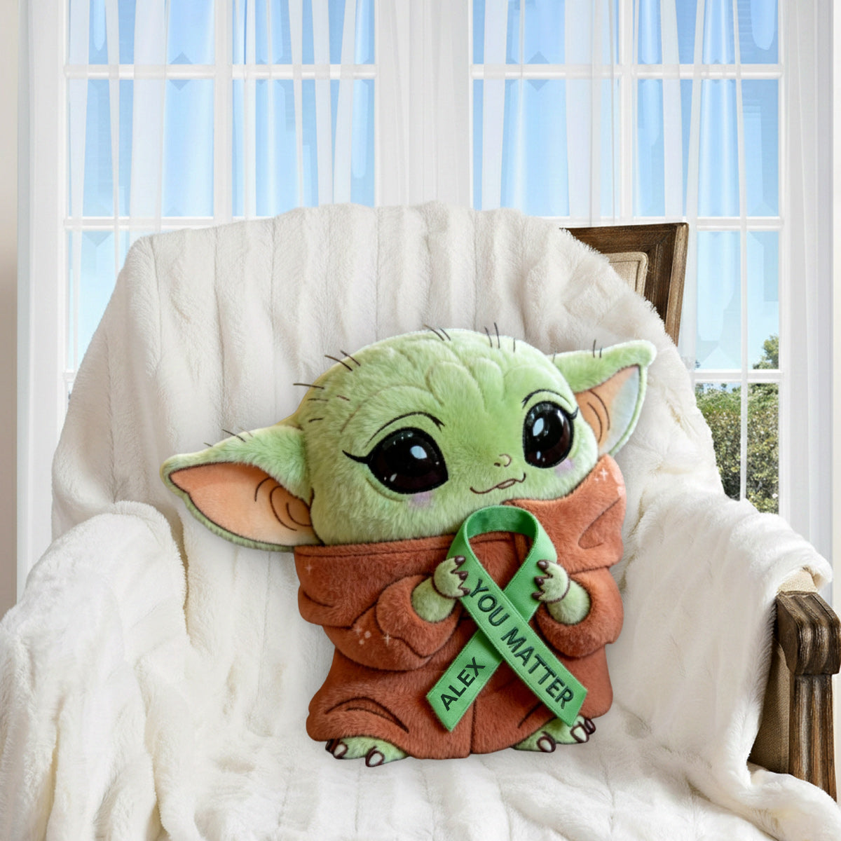 You Matter Green Ribbon - Personalized Mental Health Awareness Premium Faux Fur Pillow