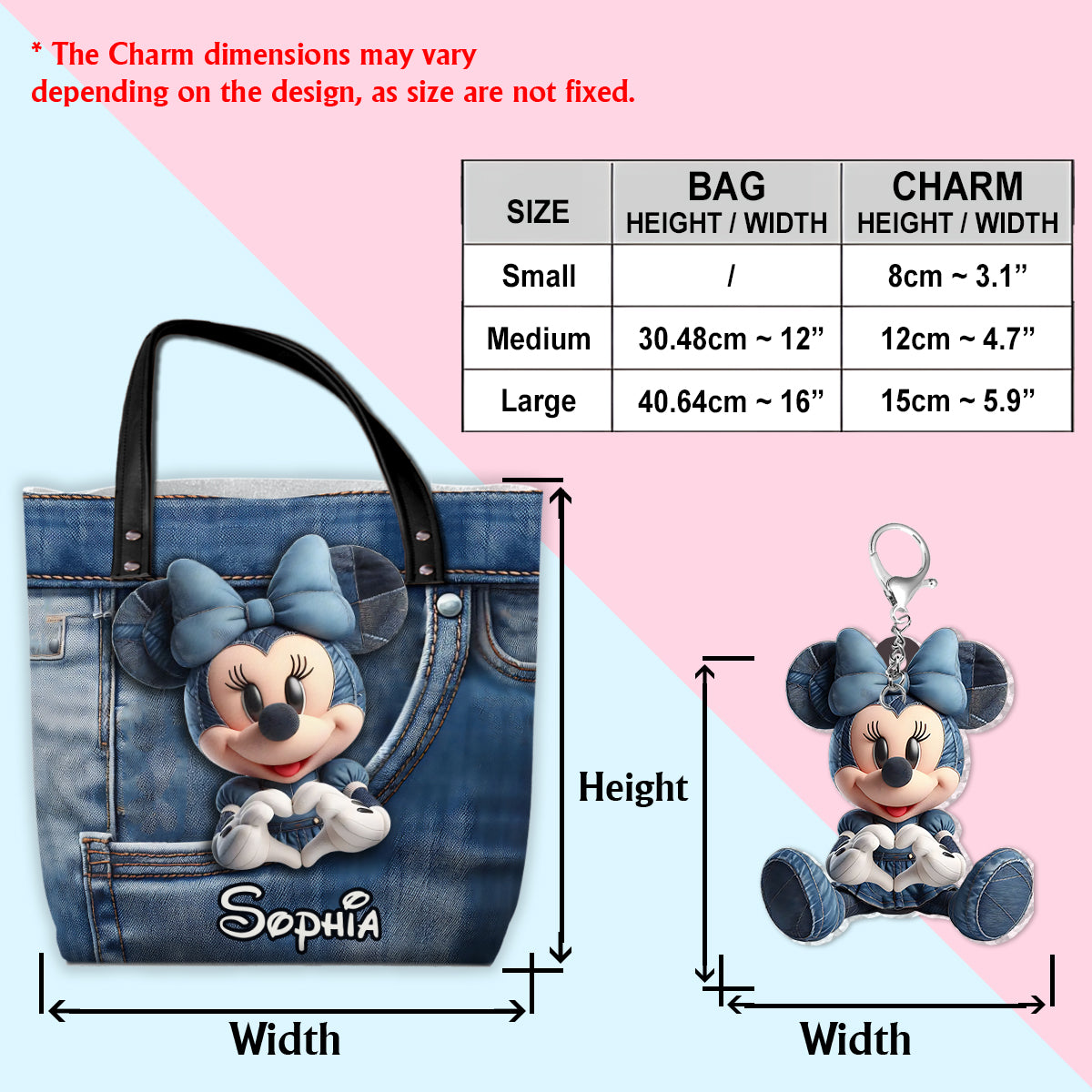 Magical Mouse Ears - Personalized Mouse Leather Tote Bag With Charm