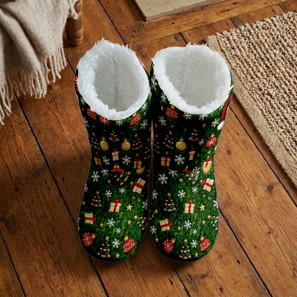 Merry Grinchmas Initial - Personalized Stole Christmas Faux Fur Boot Slippers
