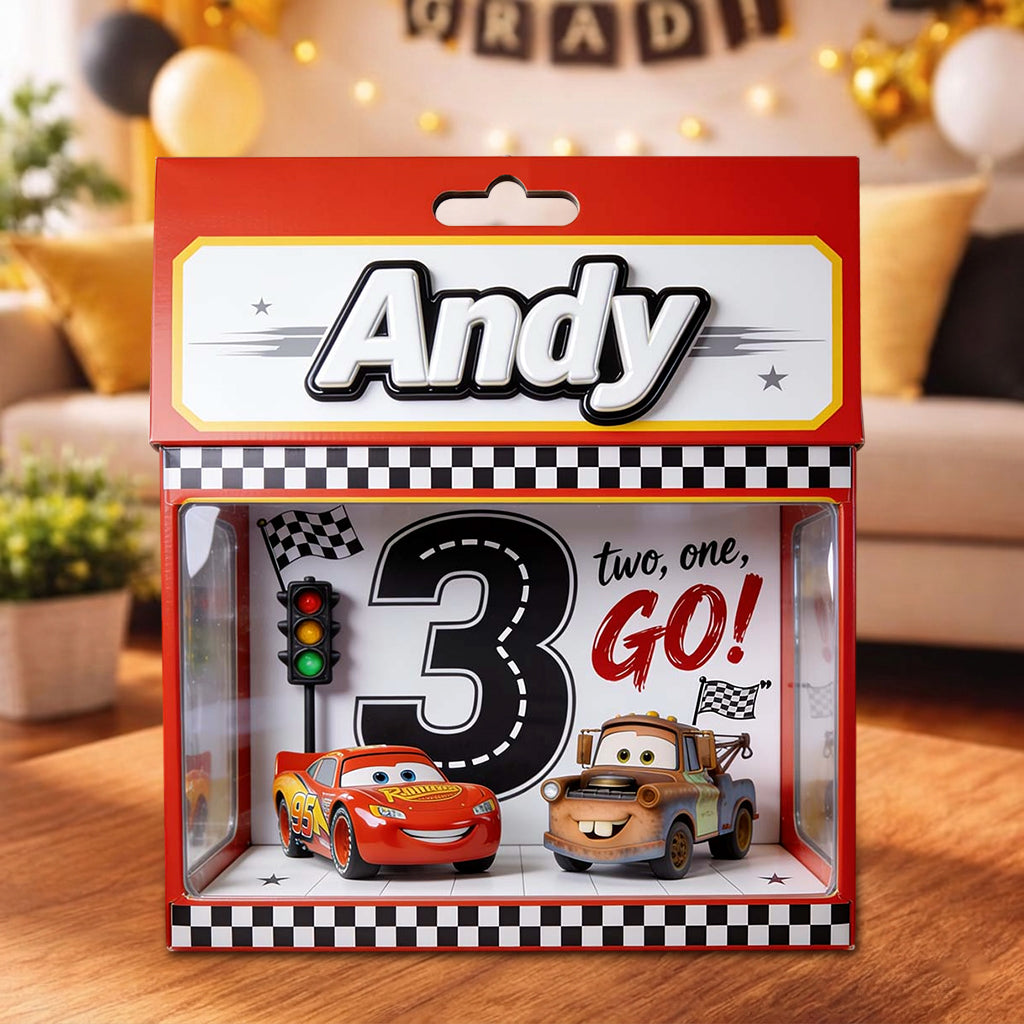 Kid's Birthday Gift, Custom Age Number - Personalized Racing Lover Acrylic Display Box