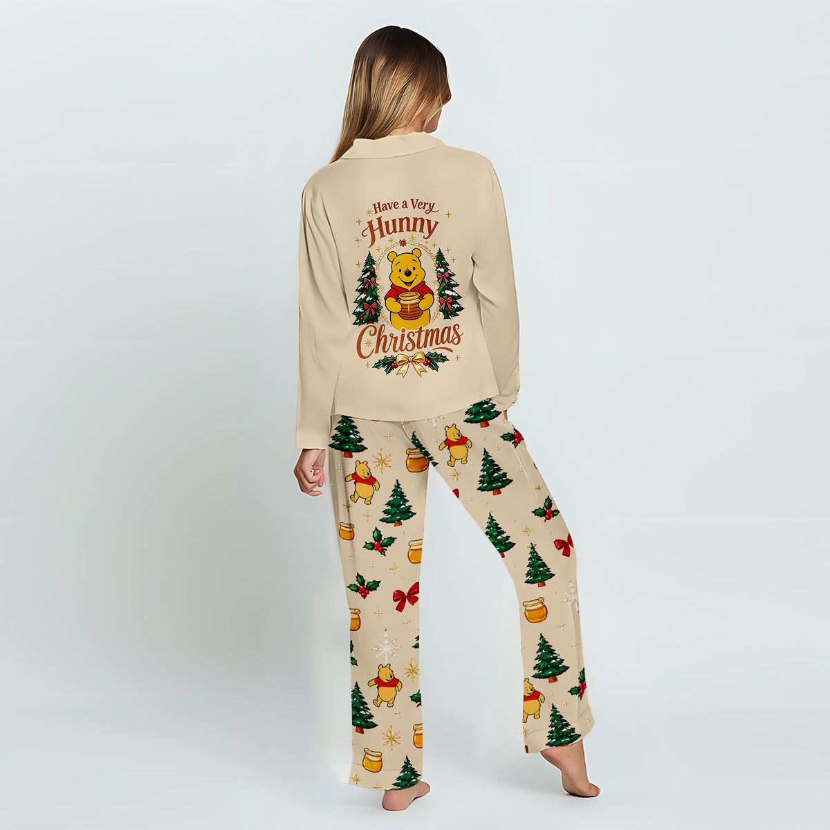 Have A Very Hunny Christmas - Personalized Yellow Bear Button Down Pajamas