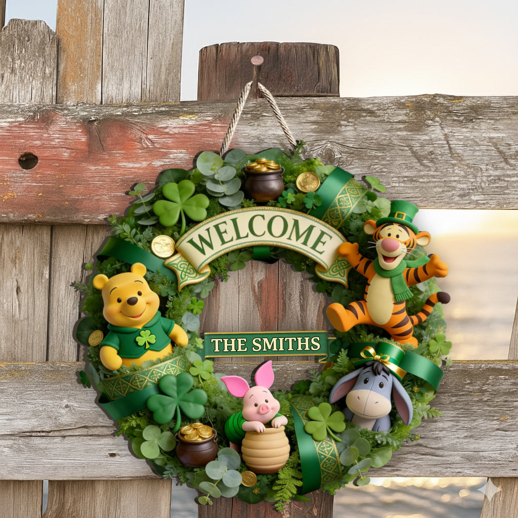 Lucky Friends - Personalized Yellow Bear Custom Shaped Wood Sign