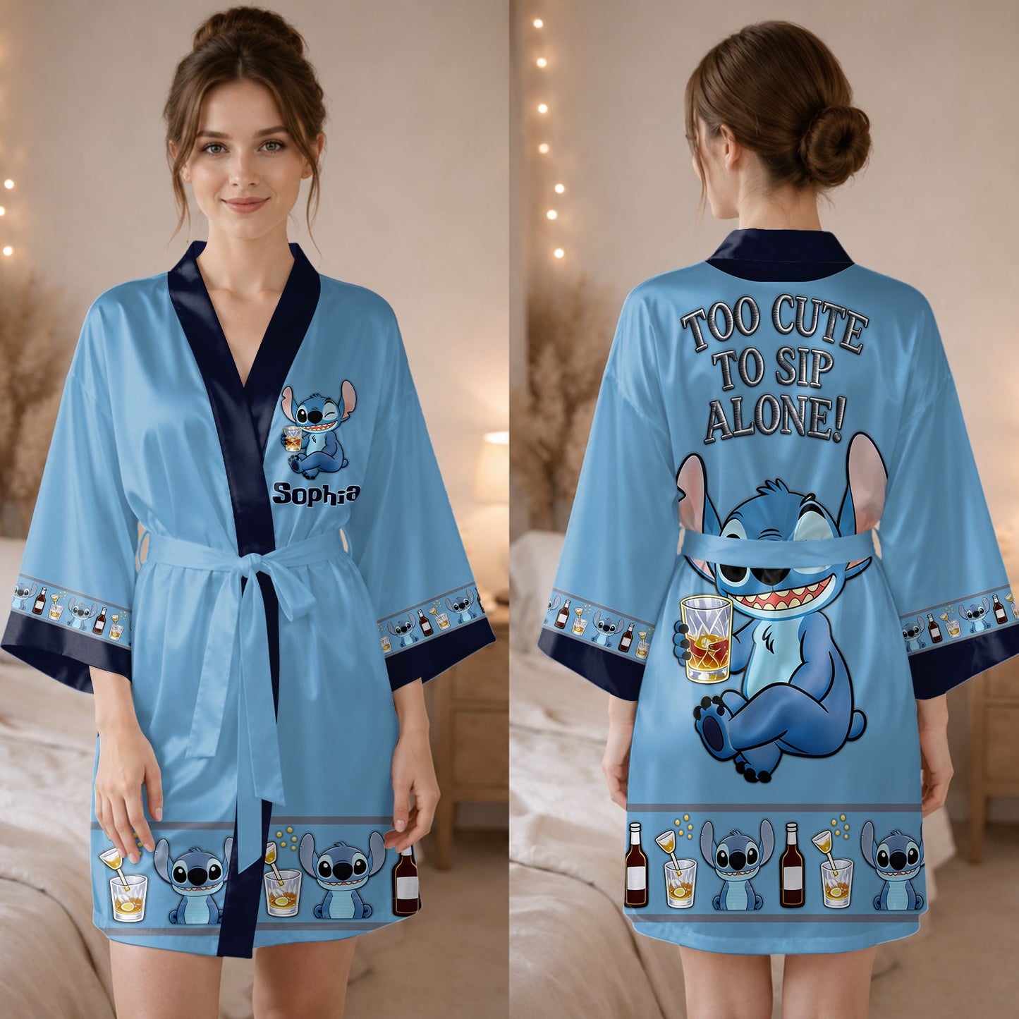 Too Cute To Sip Alone - Personalized Ohana Satin Robe