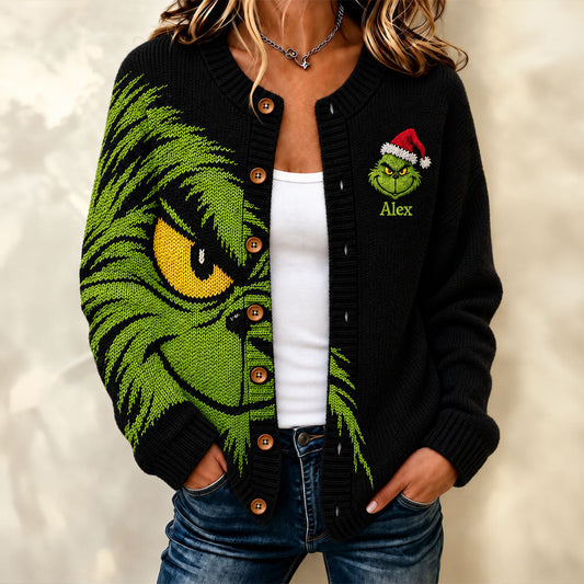 Green Mischief - Personalized Stole Christmas Cardigan Sweater