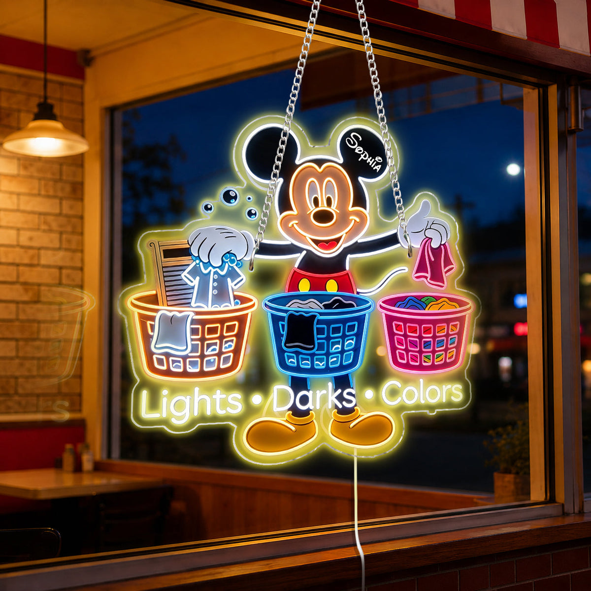 Laundry Decor - Sorting Clothes - Personalized Mouse Neon LED Light Sign