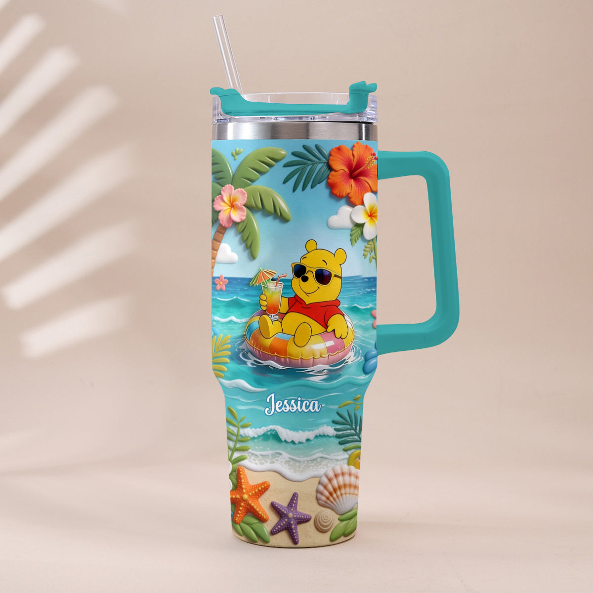 Yellow Bear Summer Vibes - Personalized Yellow Bear Tumbler With Plush Charm