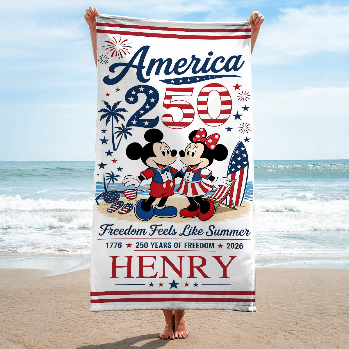 Freedom Feels Like Summer - Personalized Mouse Quick-dry Beach Towel/ Bath Towel