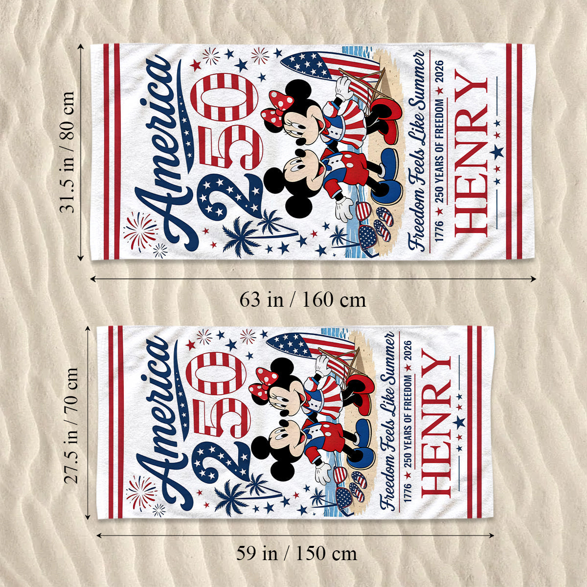 Freedom Feels Like Summer - Personalized Mouse Quick-dry Beach Towel/ Bath Towel