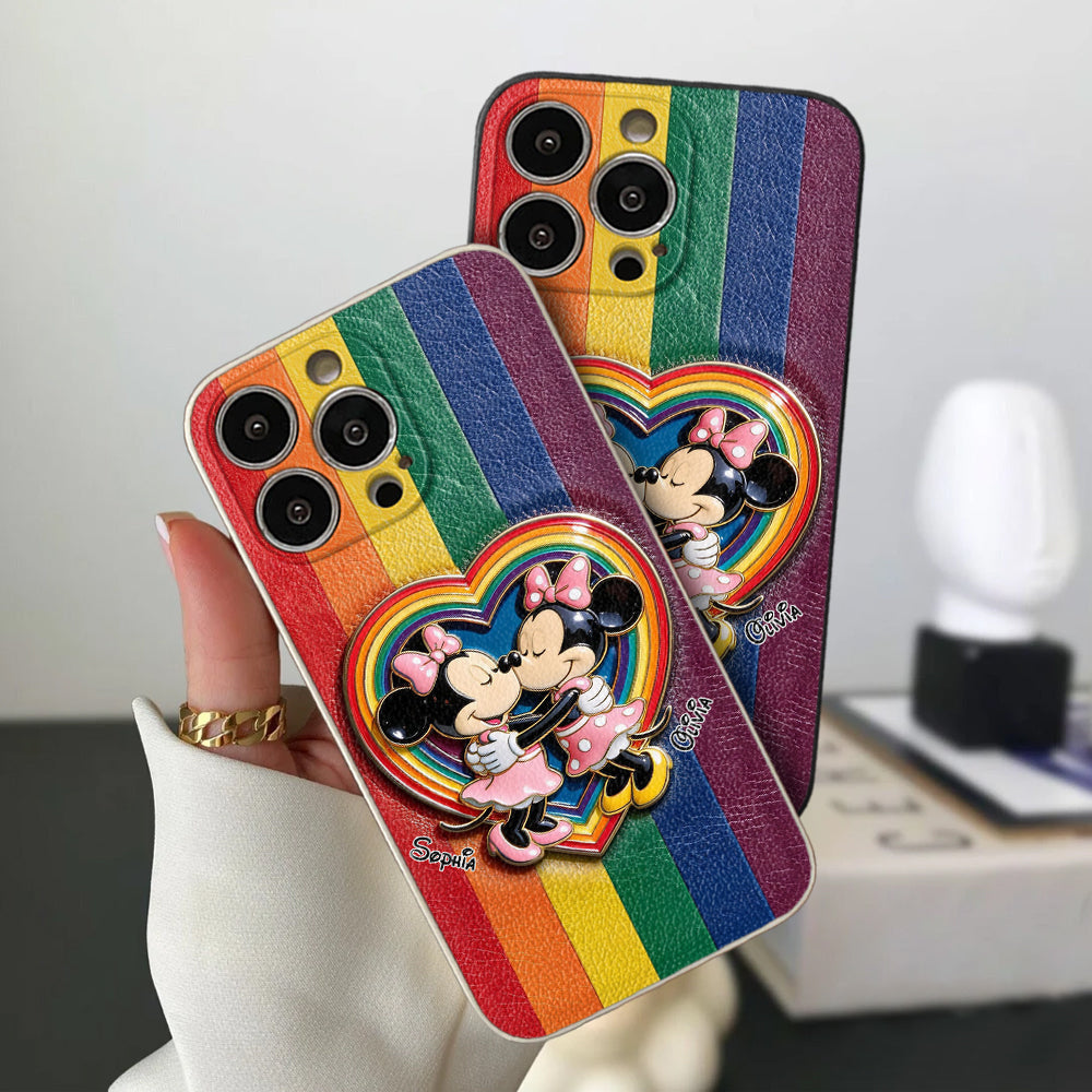LGBT Cartoon Mouse, Pride Month - Personalized LGBT Support 3D Embossed Leather Phone Case