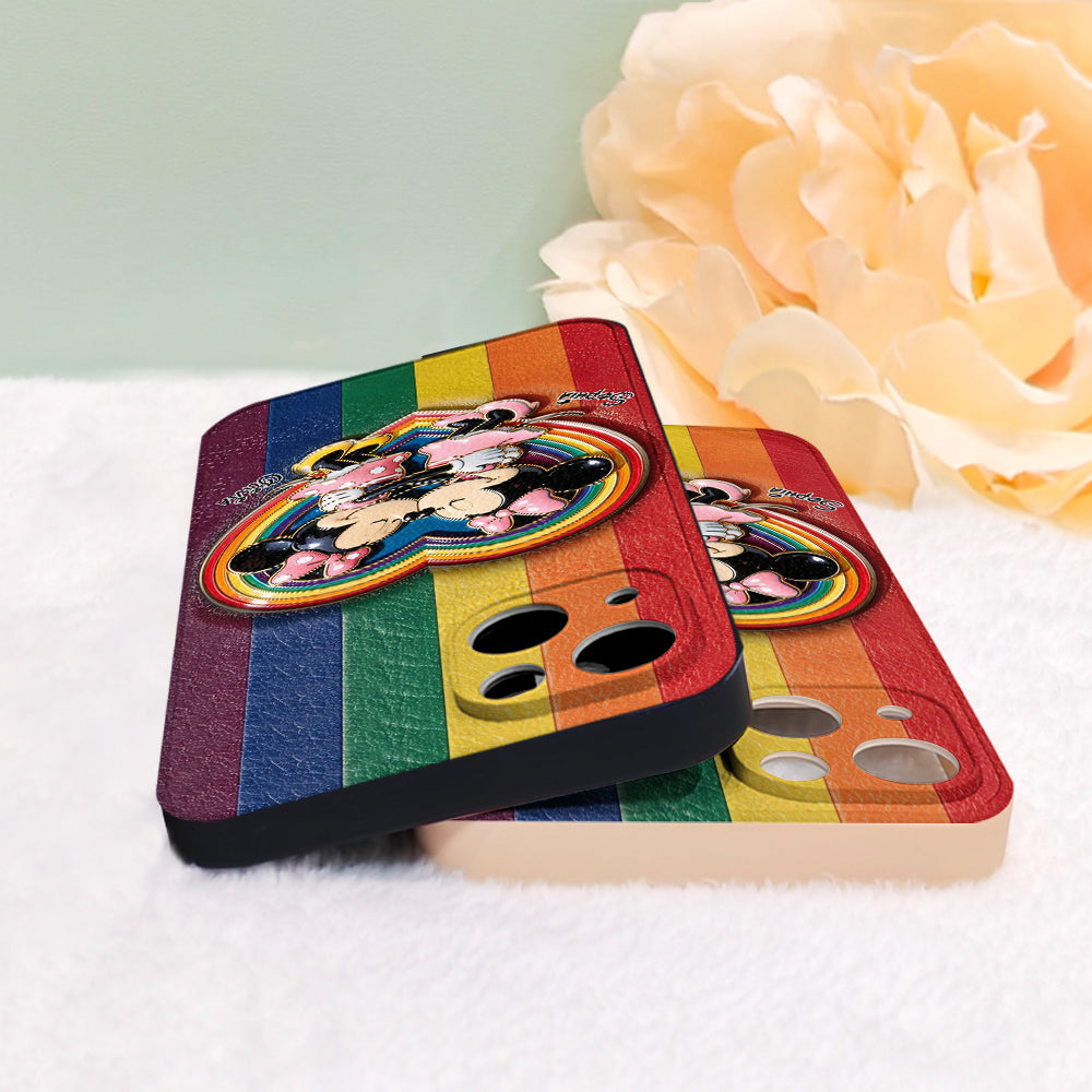LGBT Cartoon Mouse, Pride Month - Personalized LGBT Support 3D Embossed Leather Phone Case