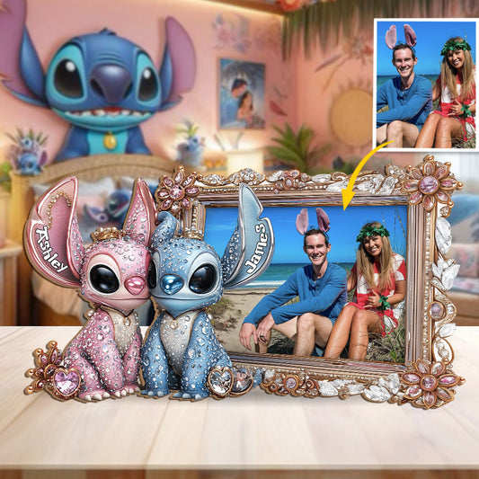 Ohana Monster Couple - Personalized Ohana Cut Shape Photo Frame