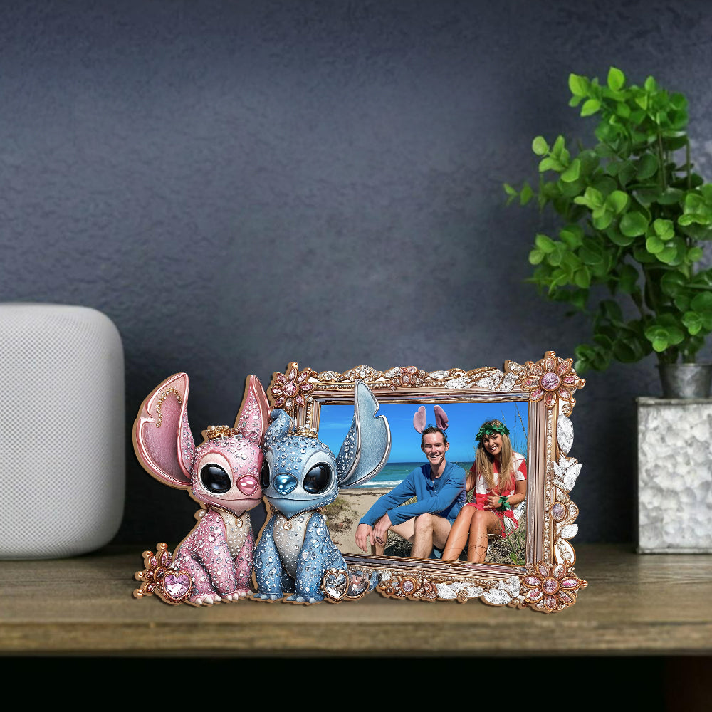 Ohana Monster Couple - Personalized Ohana Cut Shape Photo Frame