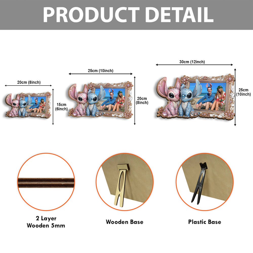 Ohana Monster Couple - Personalized Ohana Cut Shape Photo Frame