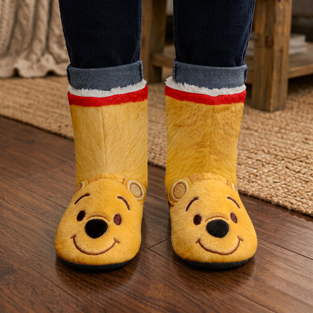 Hunny Friend - Personalized Yellow Bear Faux Fur Boot Slippers