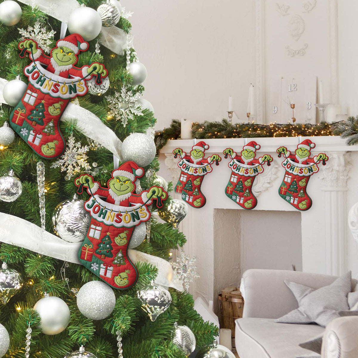 Name Letter Grinchmas - Personalized Stole Christmas Shaped Christmas Stocking