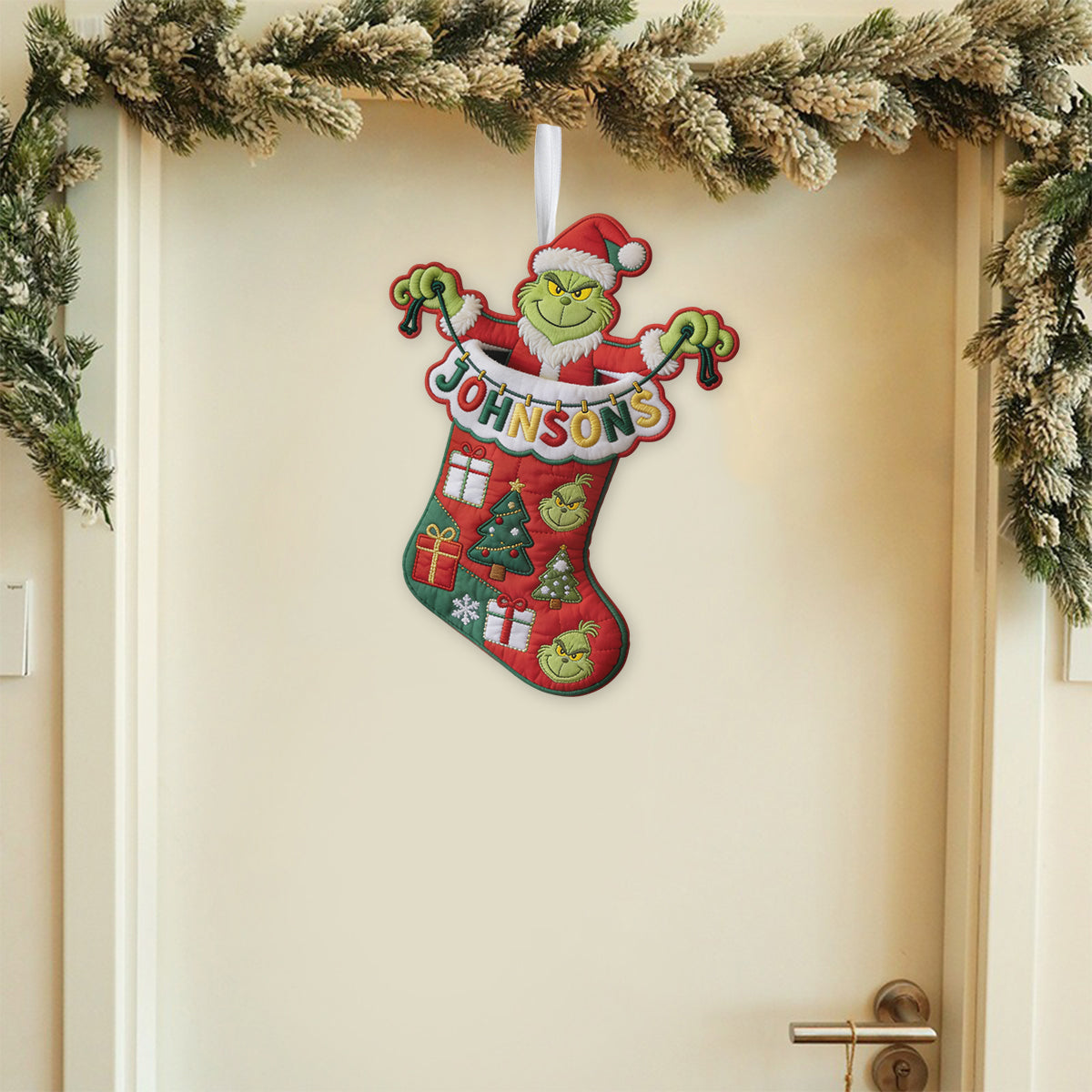 Name Letter Grinchmas - Personalized Stole Christmas Shaped Christmas Stocking